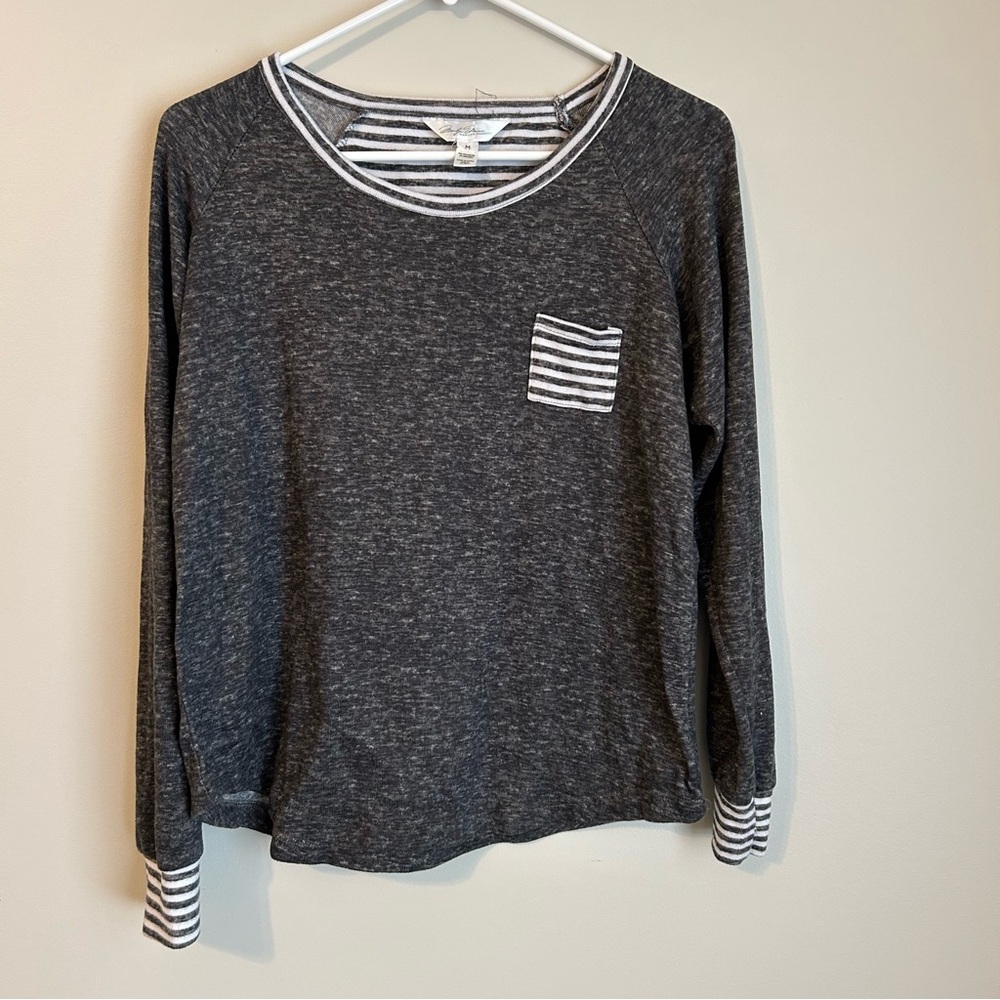 Gray Long Sleeve Top with Striped Accents Size Medium